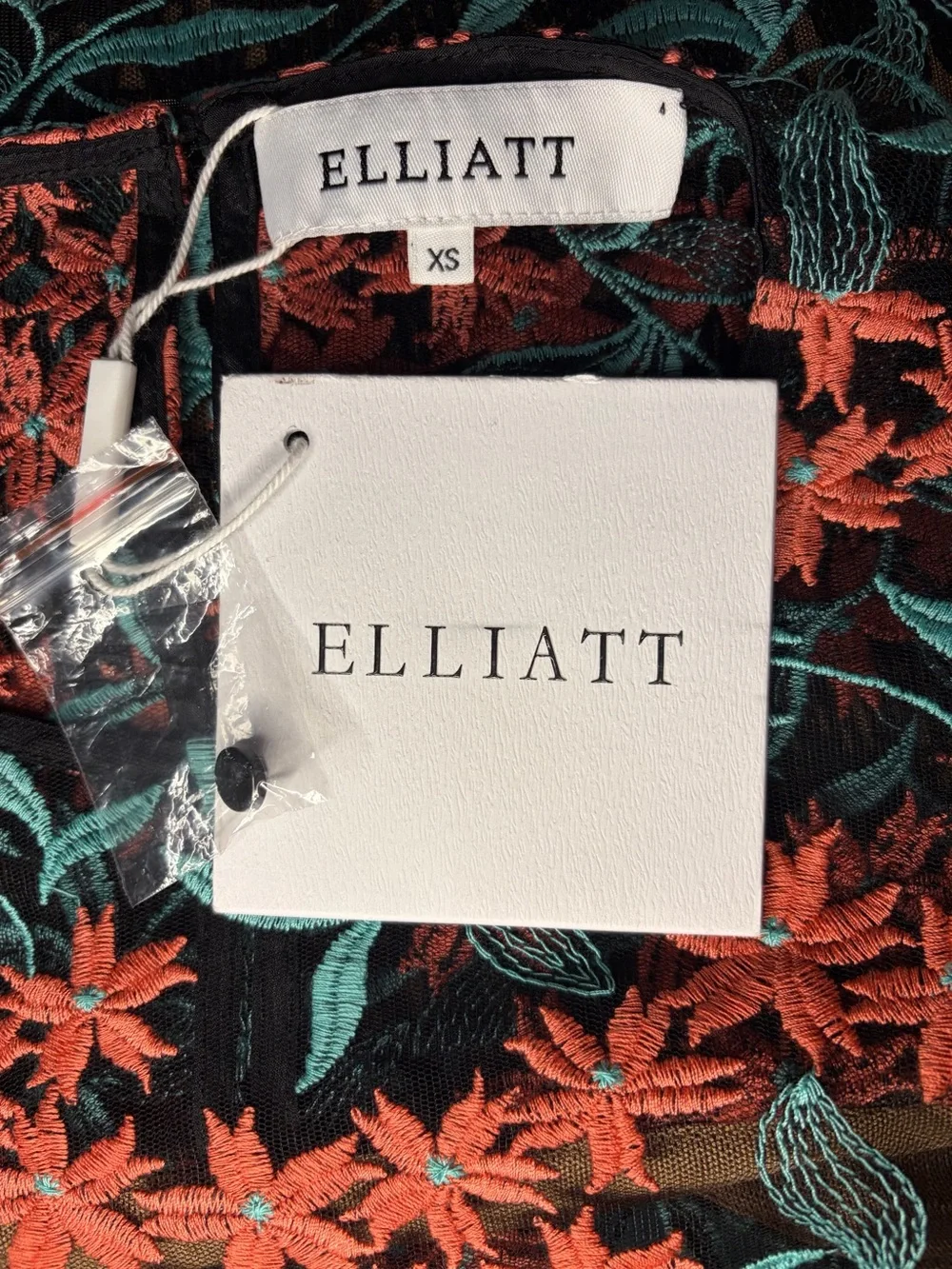 Elliatt Black Sheer Tank with Coral Floral & Teal Leaf Embroidery